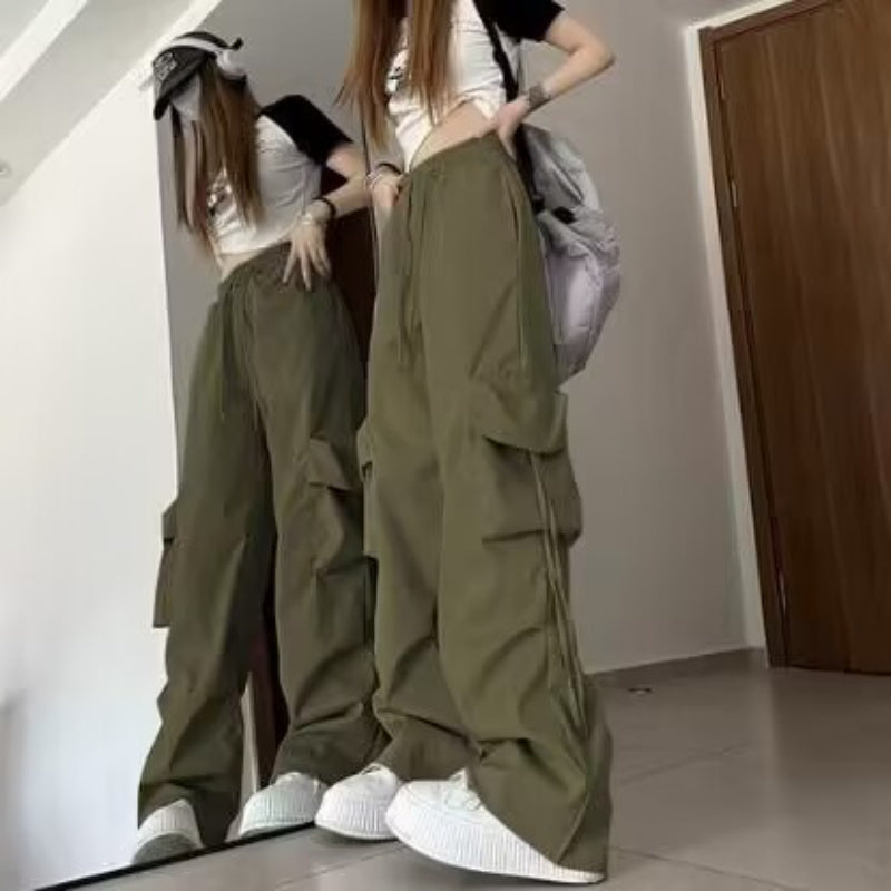 Retro Workwear Casual Pants For Women High Waist Straight Wide Leg Trousers Design Loose Mopping Pants