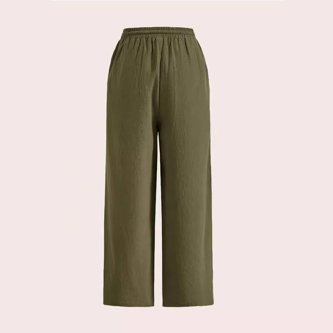 Women's Casual Solid Color Drawstring Straight Pocket Casual Pants