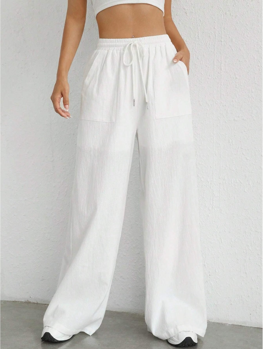 Women's Casual Solid Color Drawstring Straight Pocket Casual Pants