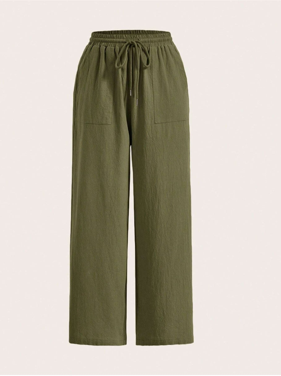 Women's Casual Solid Color Drawstring Straight Pocket Casual Pants