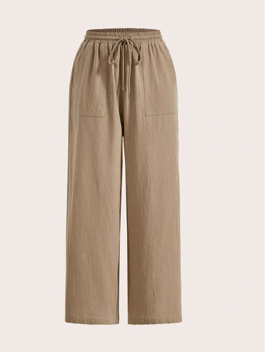 Women's Casual Solid Color Drawstring Straight Pocket Casual Pants