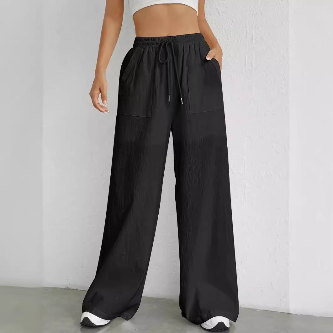 Women's Casual Solid Color Drawstring Straight Pocket Casual Pants
