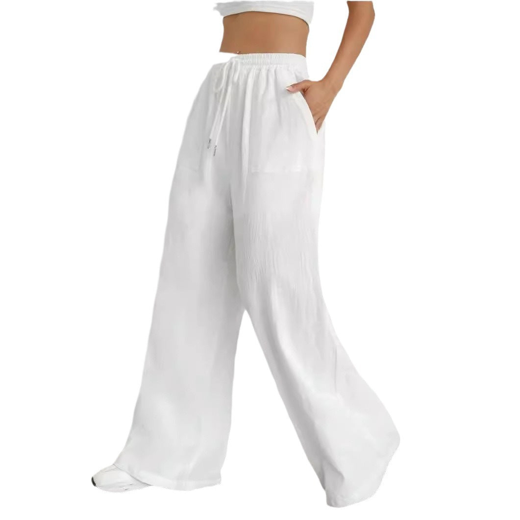 Women's Casual Solid Color Drawstring Straight Pocket Casual Pants
