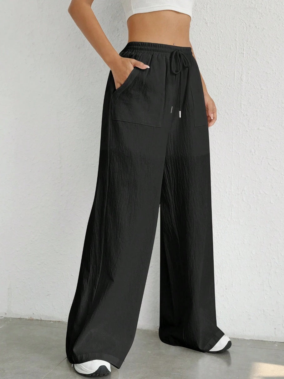 Women's Casual Solid Color Drawstring Straight Pocket Casual Pants