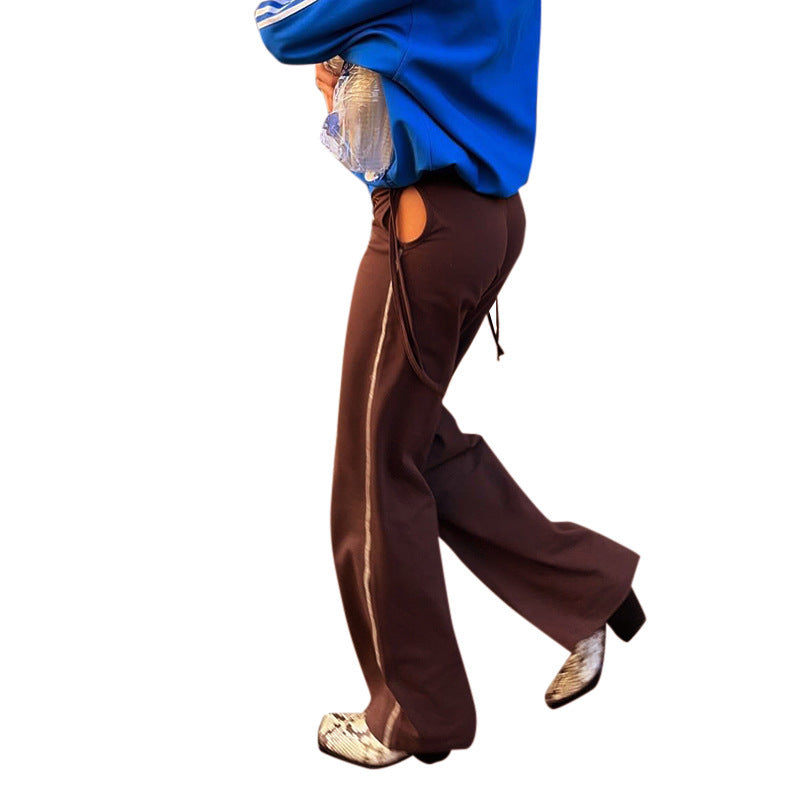 Fashion Simple Striped Contrast Color Straight Casual Mopping Trousers