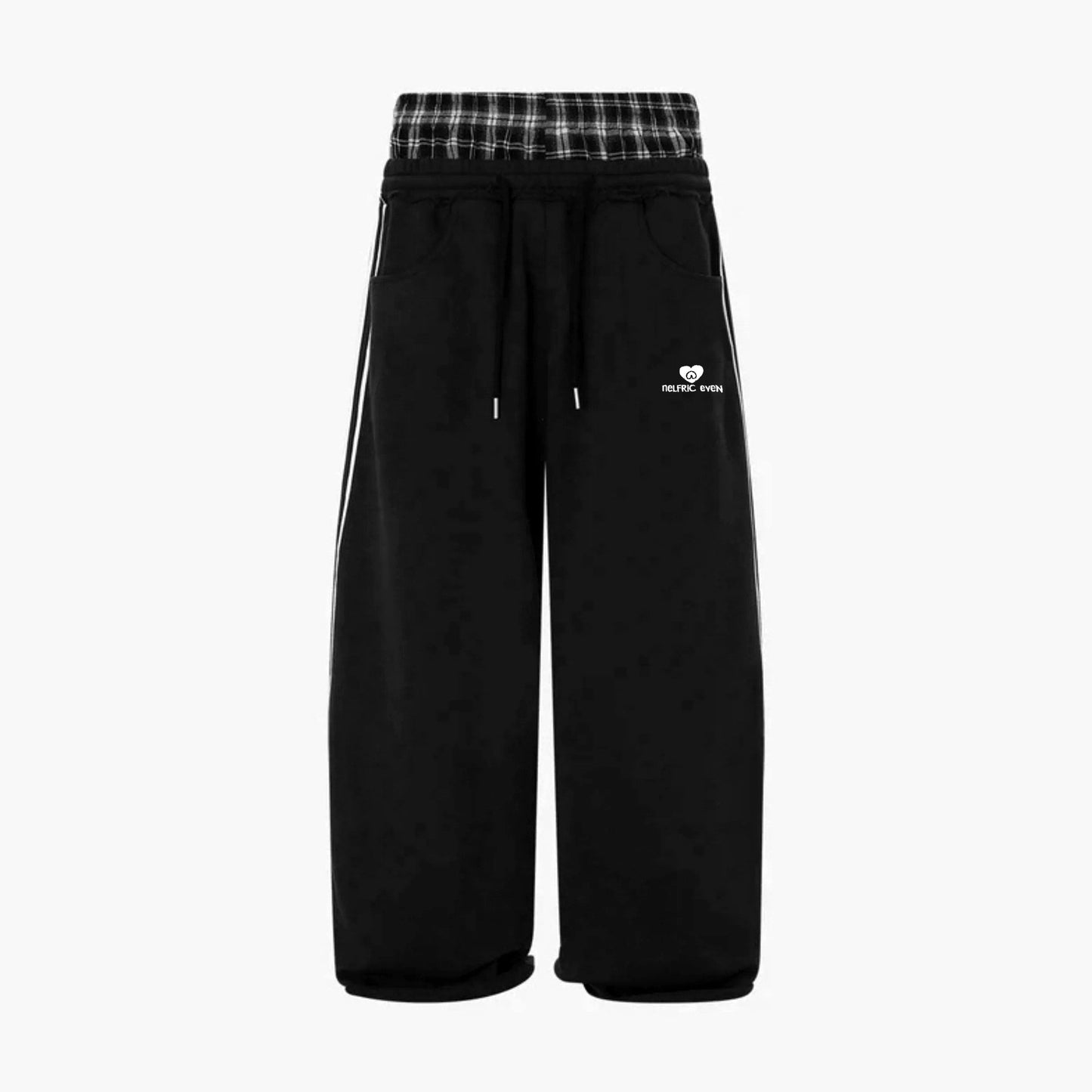 Casual Side Three-bar Stitching Plaid Loose Wide Leg Straight Sweatpants