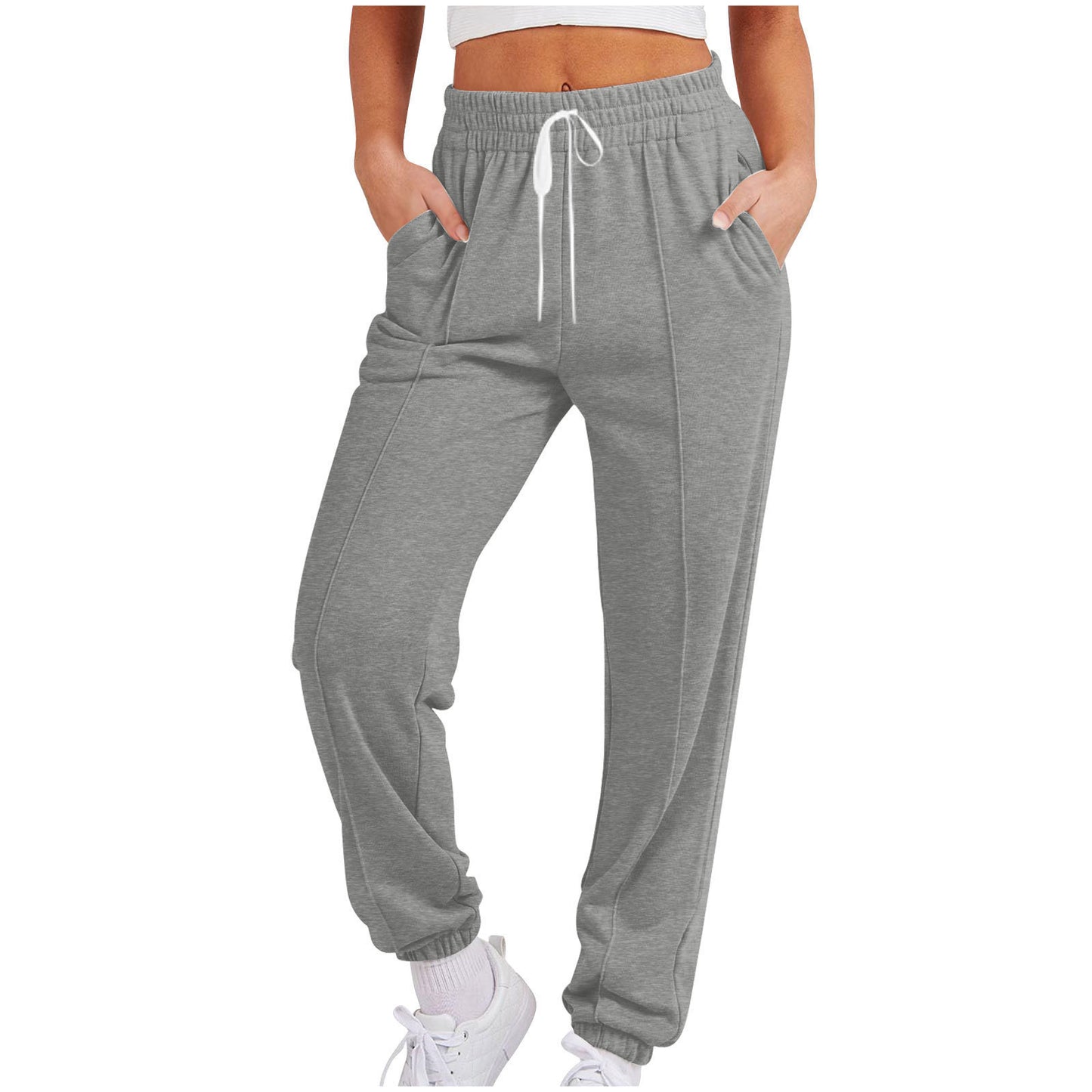 Women's Casual Solid Color Sports Pants With Cuffs, Thickened Trousers