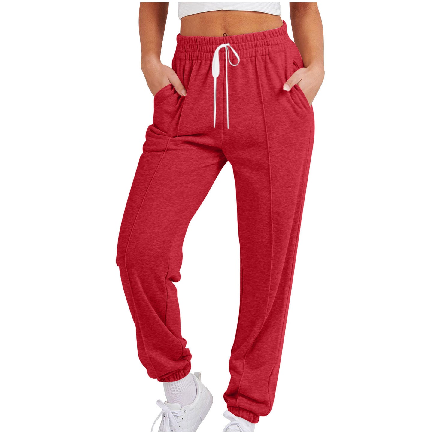 Women's Casual Solid Color Sports Pants With Cuffs, Thickened Trousers