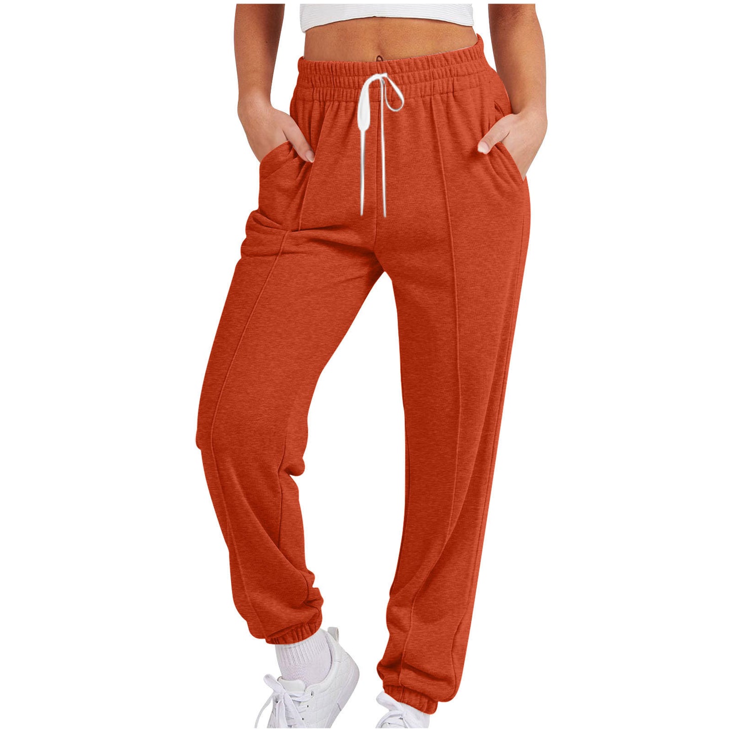 Women's Casual Solid Color Sports Pants With Cuffs, Thickened Trousers