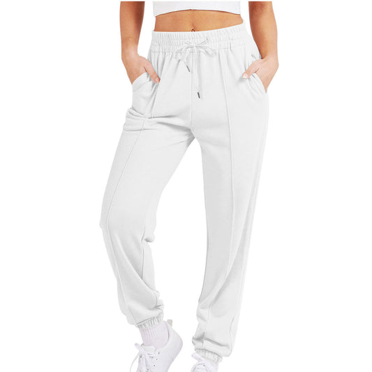 Women's Casual Solid Color Sports Pants With Cuffs, Thickened Trousers