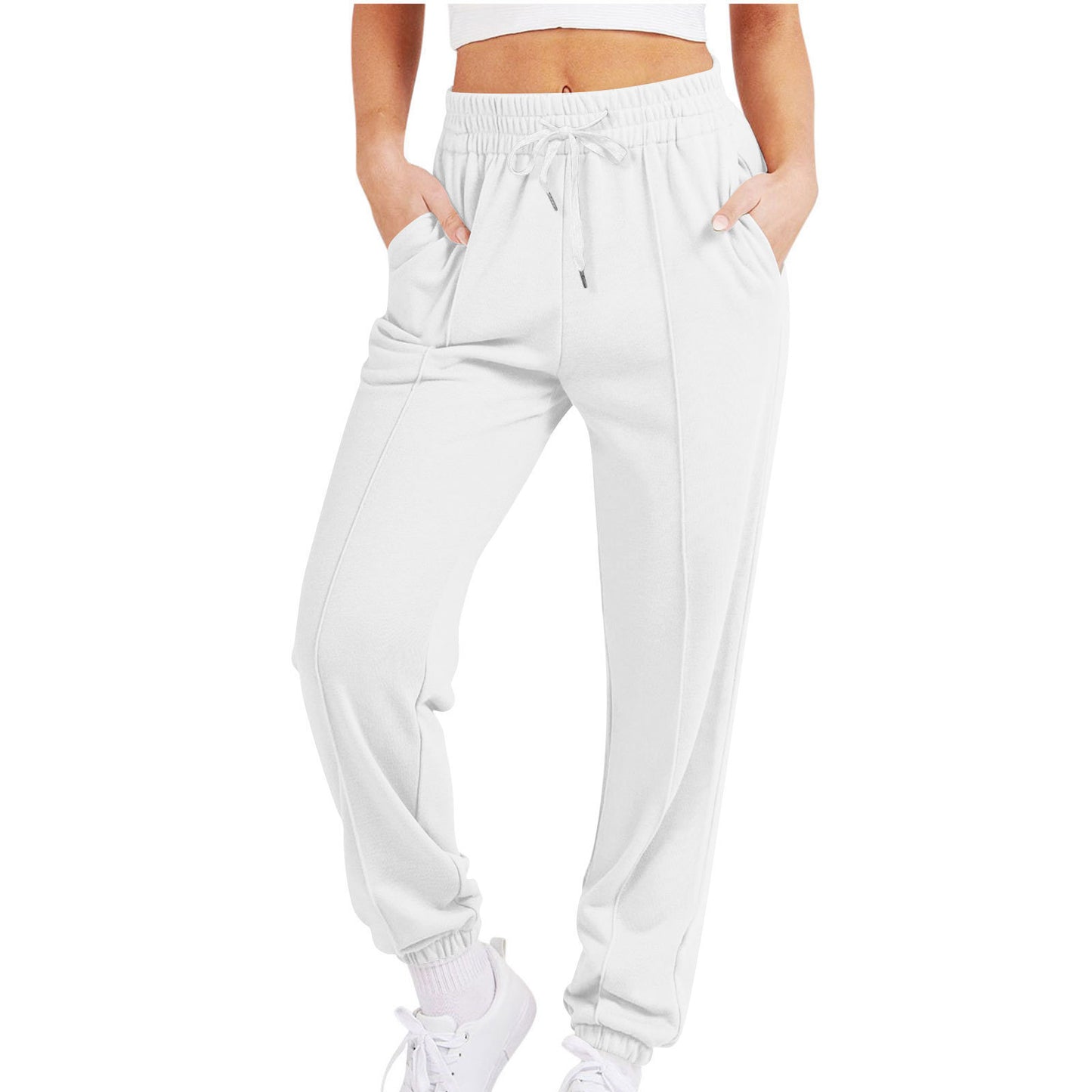 Women's Casual Solid Color Sports Pants With Cuffs, Thickened Trousers