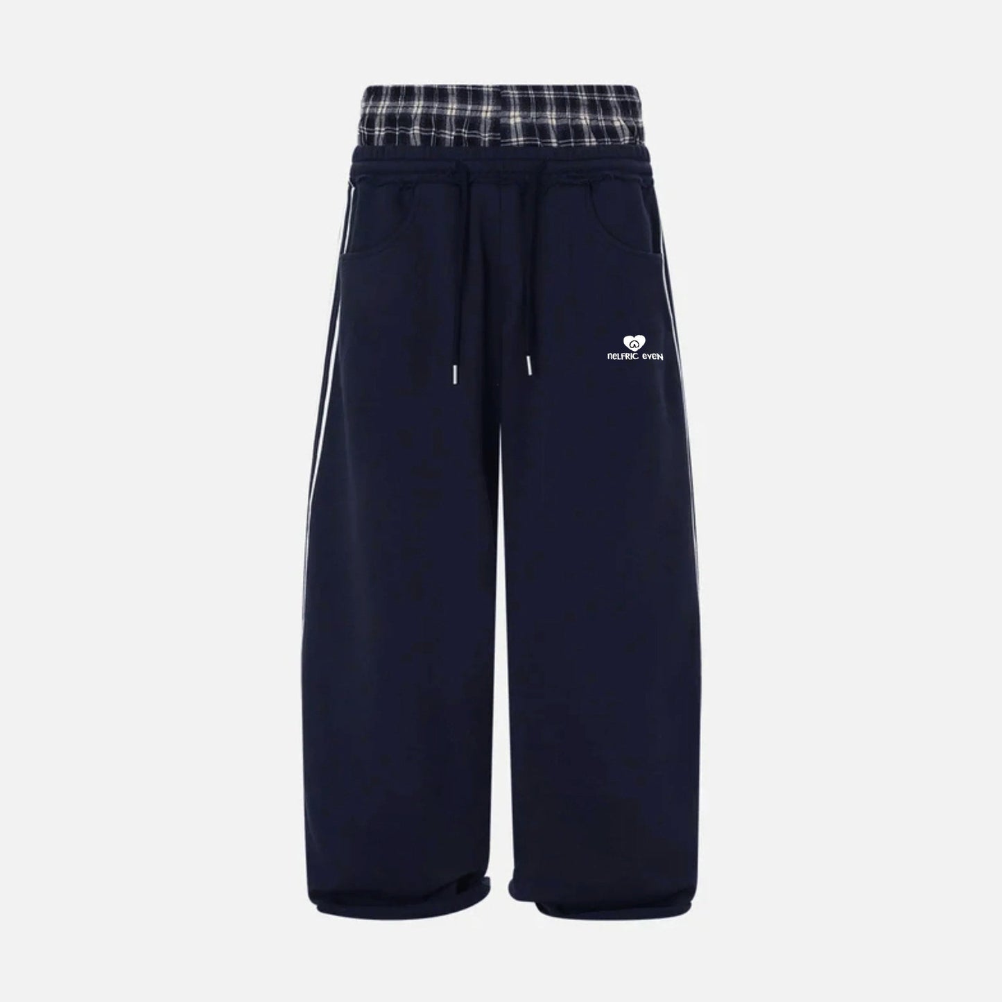 Casual Side Three-bar Stitching Plaid Loose Wide Leg Straight Sweatpants