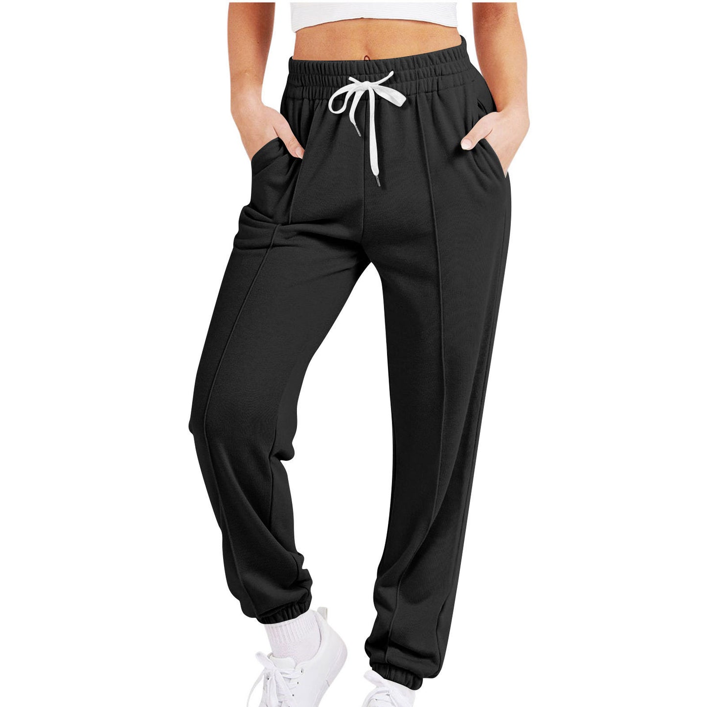 Women's Casual Solid Color Sports Pants With Cuffs, Thickened Trousers