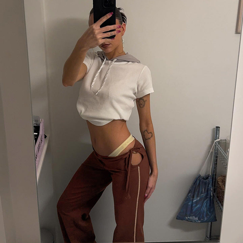 Fashion Simple Striped Contrast Color Straight Casual Mopping Trousers