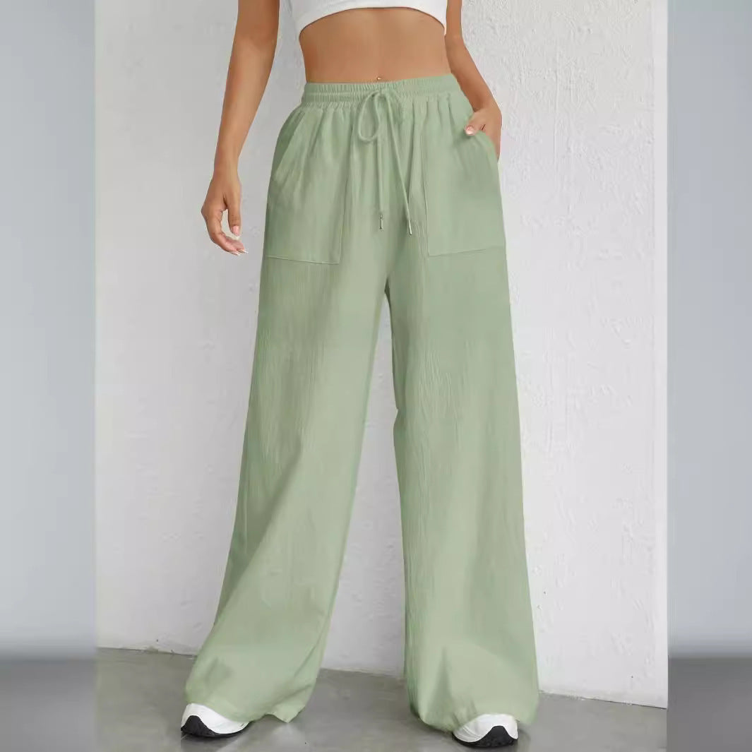 Women's Casual Solid Color Drawstring Straight Pocket Casual Pants
