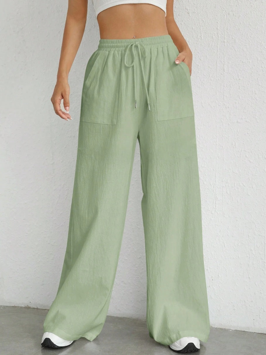 Women's Casual Solid Color Drawstring Straight Pocket Casual Pants