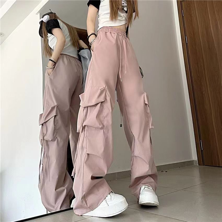 Retro Workwear Casual Pants For Women High Waist Straight Wide Leg Trousers Design Loose Mopping Pants