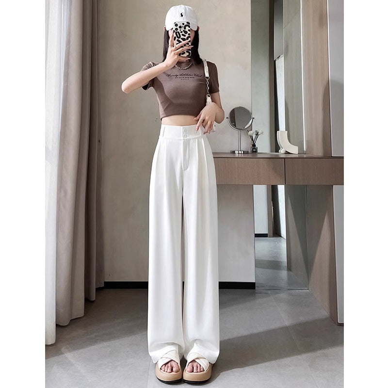 High-end Drape Suit Pants For Women High Waist Straight Ice Silk Narrow Version Wide Leg Long Pants