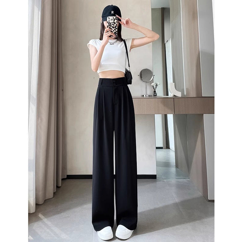 High-end Drape Suit Pants For Women High Waist Straight Ice Silk Narrow Version Wide Leg Long Pants