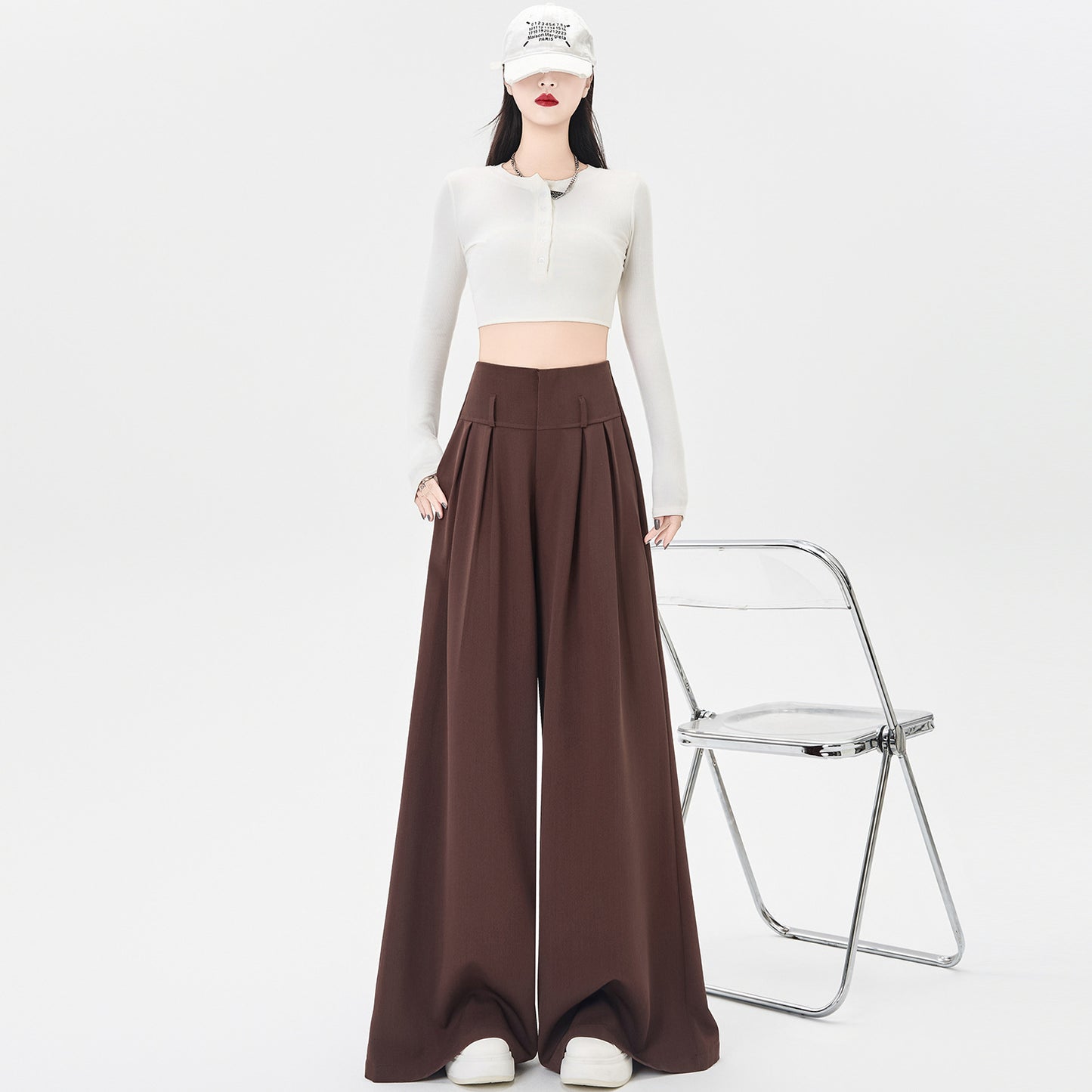 Design Sense Straight High Waist Slimming Draping Effect Casual Mopping Pants